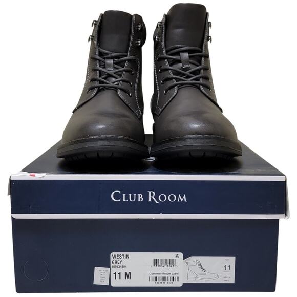 Club Room Westin Men Combat Work Dress Boots Size US 11M Grey Faux Leather - Picture 4 of 4